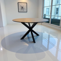 Marmerlook Eettafel Rond– Zwart Blad met Zwarte Poot