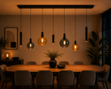 Industriële Hanglamp voor Eettafel – Amber & Smoke Glas – 7-Lichts – Dimbaar