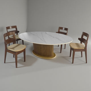 Ovale Eettafel Keramiek – Wit blad met gouden Japandi-stijl poot