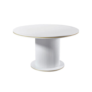 Ronde Eettafel Keramiek – Wit blad met gouden randafwerking