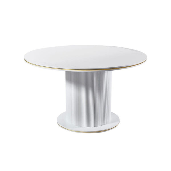 Ronde Eettafel Keramiek – Wit blad met gouden randafwerking