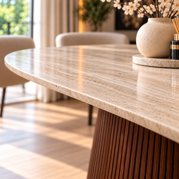 Eettafel Japandi travertin Ovaal bruin 180cm - Kimberly