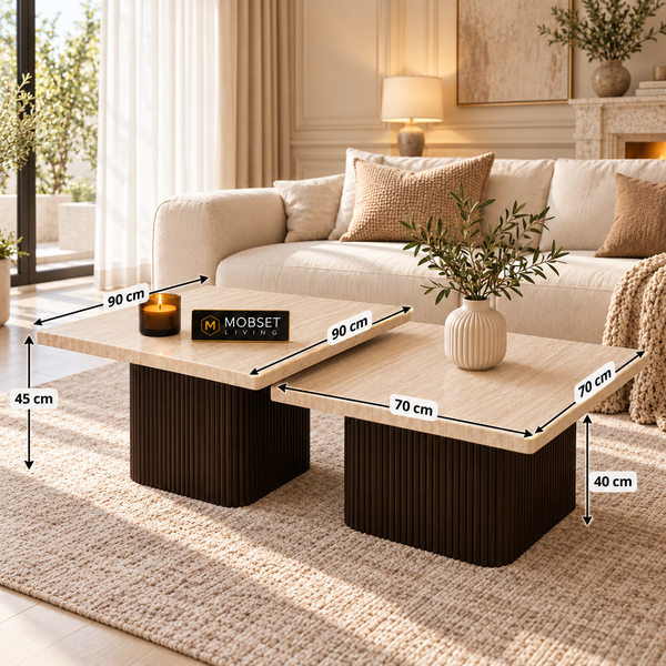 Salontafels Japandi Rechthoekig - Travertin Bruin set