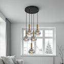 Hanglamp Smoke Glas– Verstelbaar – 5 Lichtpunten- Staven Goud