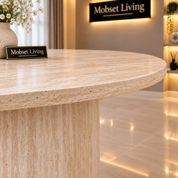 Eettafel Beige Keramiek Blad Rond 120 cm - Floor
