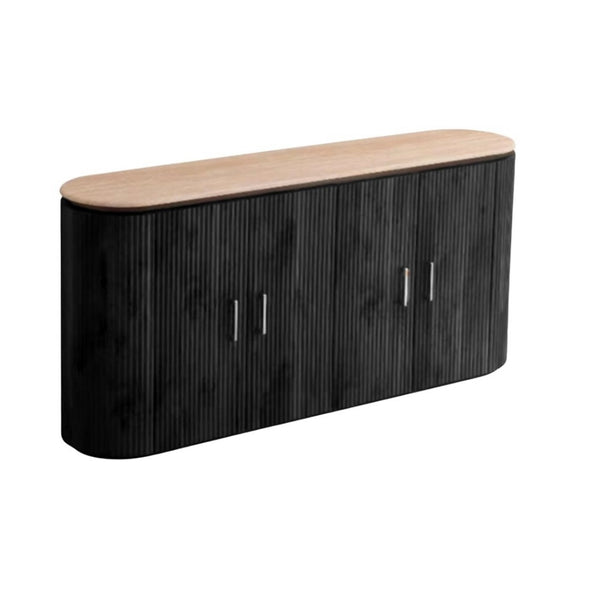 Japandi dressoir – Travertin blad met 4 deuren - Zwart