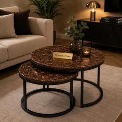 Salontafels Zwart Travertin Bruine Blad Luna