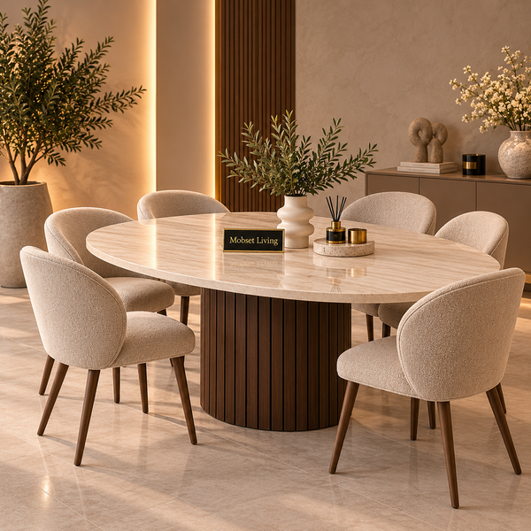 Eettafel Japandi Keramiek Ovaal bruin 180 cm - Stella