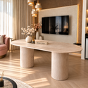 Eettafel Japandi travertin 2 potig ovaal 180cm - Kimberly