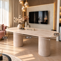 Eettafel Japandi travertin 2 potig ovaal 180cm - Kimberly