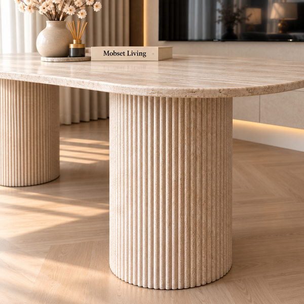 Eettafel Japandi travertin 2 potig ovaal 180cm - Kimberly