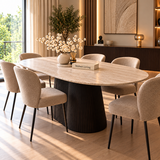 Eettafel Japandi travertin Ovaal bruin 180cm - Kimberly