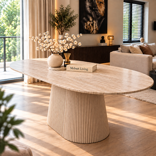 Eettafel Japandi travertin Ovaal 180 cm - Kimberly