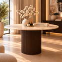 Eettafel Japandi travertin rond bruin 130 cm - Kimberly