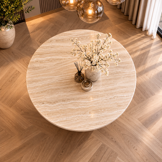 Eettafel Japandi travertin rond 130 cm - Kimberly