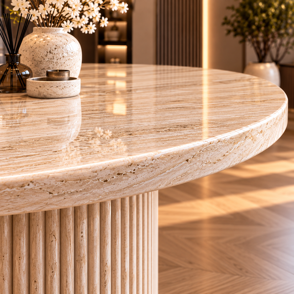 Eettafel Japandi travertin rond 130 cm - Kimberly