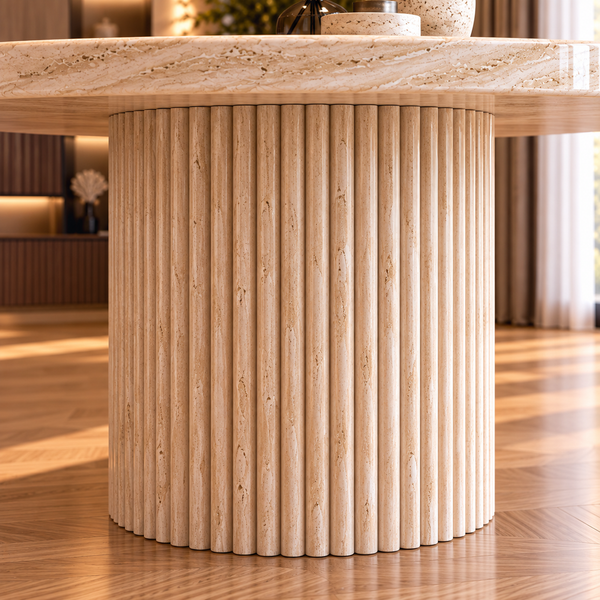 Eettafel Japandi travertin rond 130 cm - Kimberly