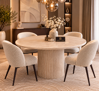 Eettafel Japandi travertin rond 130 cm - Kimberly