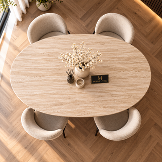 Eettafel Japandi travertin Ovaal bruin 180cm - Kimberly