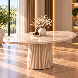 Eettafel Japandi travertin Ovaal 180 cm - Kimberly