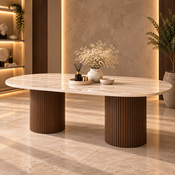 Eettafel Japandi travertin 2 potig bruin Ovaal 180cm - Kimberly