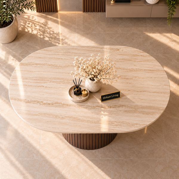 Eettafel Japandi Keramiek Ovaal bruin 180 cm - Stella