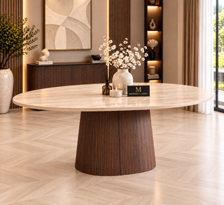 Eettafel Japandi travertin Ovaal bruin 180cm - Kimberly