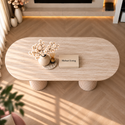 Eettafel Japandi travertin 2 potig ovaal 180cm - Kimberly