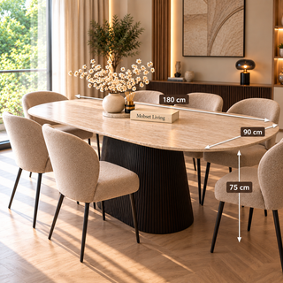 Eettafel Japandi travertin Ovaal bruin 180cm - Kimberly