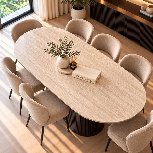 Eettafel Japandi travertin Ovaal bruin 180cm - Kimberly