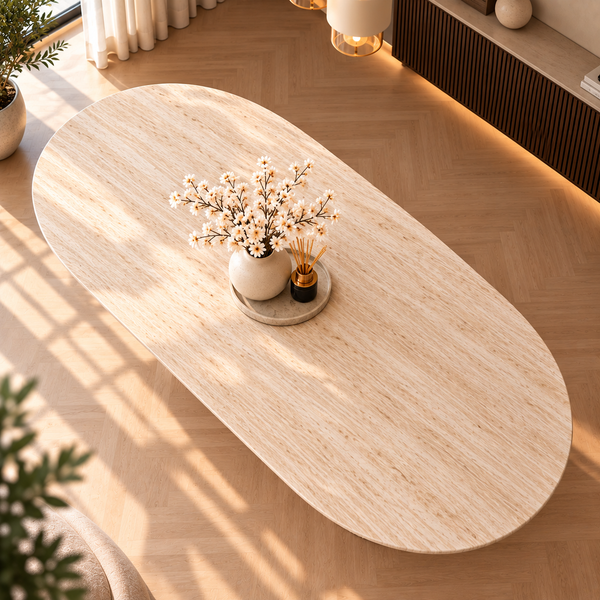 Eettafel Japandi travertin Ovaal 180 cm - Kimberly