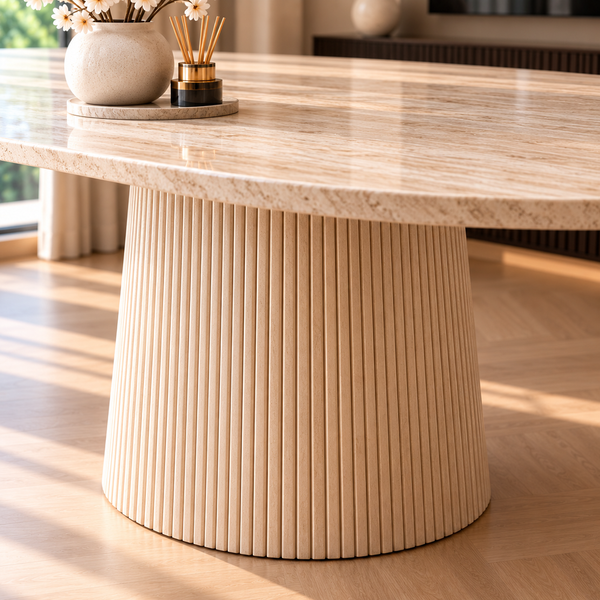 Eettafel Japandi travertin Ovaal 180 cm - Kimberly