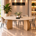 Eettafel Travertin Blad Poten Hout 160x90cm