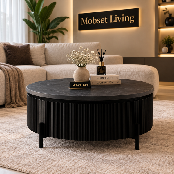 Salontafel Visgraat Zwart Japandi 100 cm - MDF