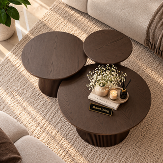 Salontafels Mangohout Rond Bruin 3 stuks - Tina