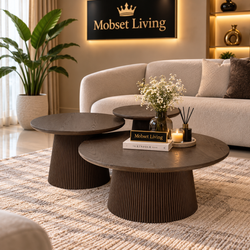 Salontafels Keramiek rond bruin 3 stuks - Edina