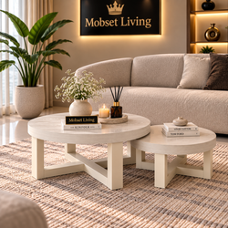 Salontafels Keramiek Rond Creme 2 stuks Poot Creme - Lina