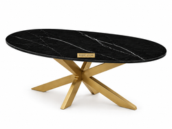 Salontafel Ovaal Zwart Travertin Poten Goud Olivia