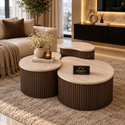 Japandi Salontafels Travertine-3-delig Bruin Design