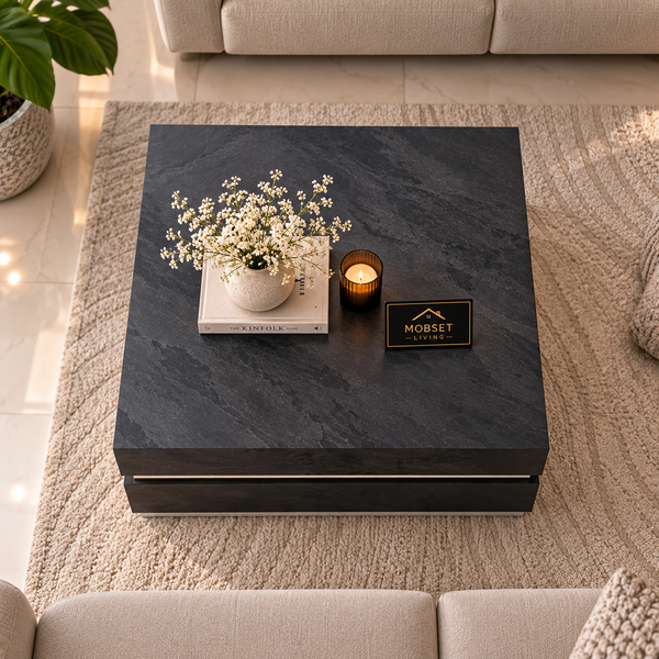 Zwarte salontafel – Rechthoekig mangohout met visgraat design