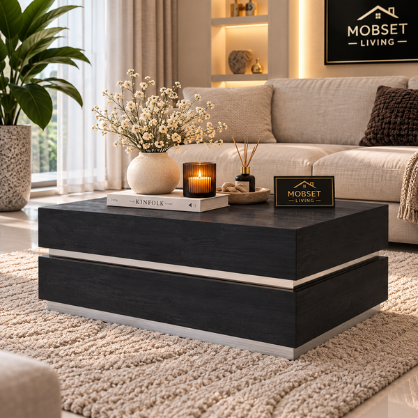 Salontafel Zwart Visgraat Patroon Design - 130 cm