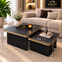 Exclusieve Set van 2 Salontafels – Visgraat  Doorlopend Gouden Accent