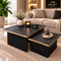 Exclusieve Set van 2 Salontafels – Visgraat  Doorlopend Gouden Accent