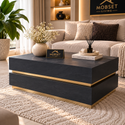 Salontafel Zwart Visgraat Patroon & Goud Design - 130 cm