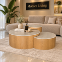 Salontafel Set 3-delig Rond Keramiek  Naturel Eiken – Romy