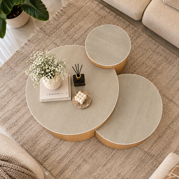 Salontafel Set 3-delig Rond Keramiek  Naturel Eiken – Romy
