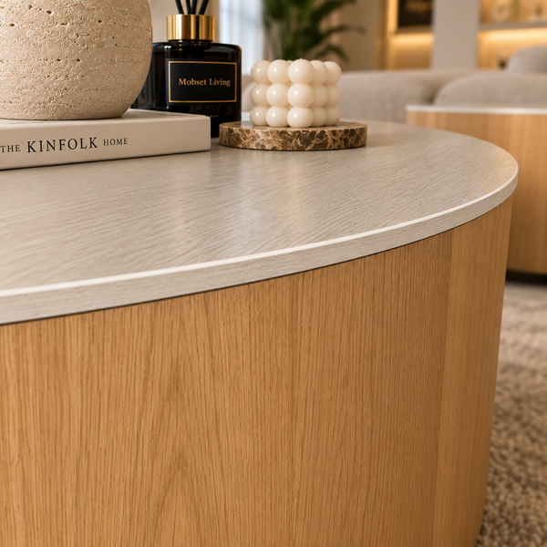 Salontafel Set 3-delig Rond Keramiek  Naturel Eiken – Romy