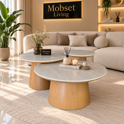 Salontafels Rond Keramiek 3 stuks Naturel Eiken – Romy