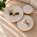Salontafels Rond Keramiek 3 stuks Naturel Eiken – Romy