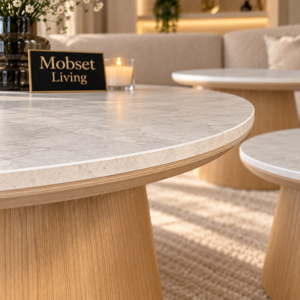 Salontafels Rond Keramiek 3 stuks Naturel Eiken – Romy
